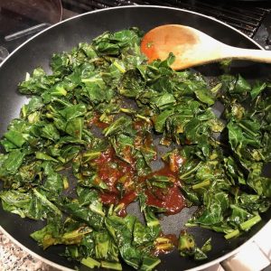 Collard greens fixed in a pan | AnnaMaria's