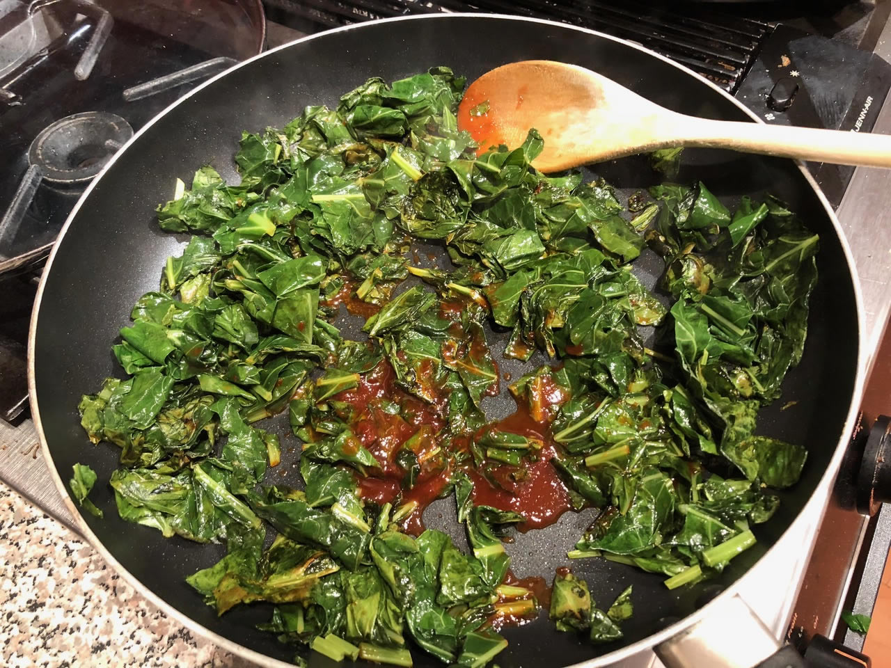 Collard greens fixed in a pan | AnnaMaria's