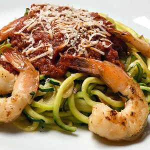 Keto zucchini noodles with pasta sauce and shrimp | AnnaMaria's