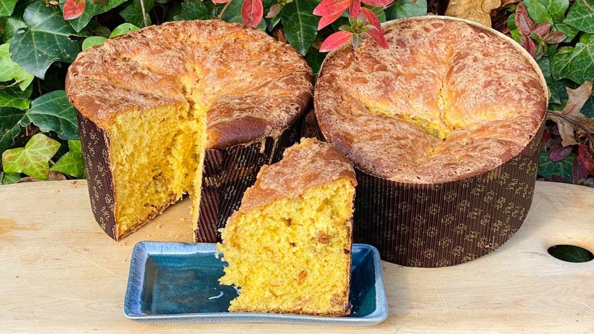 Einkorn Panettone on display with flowers | Anna Maria's Foods
