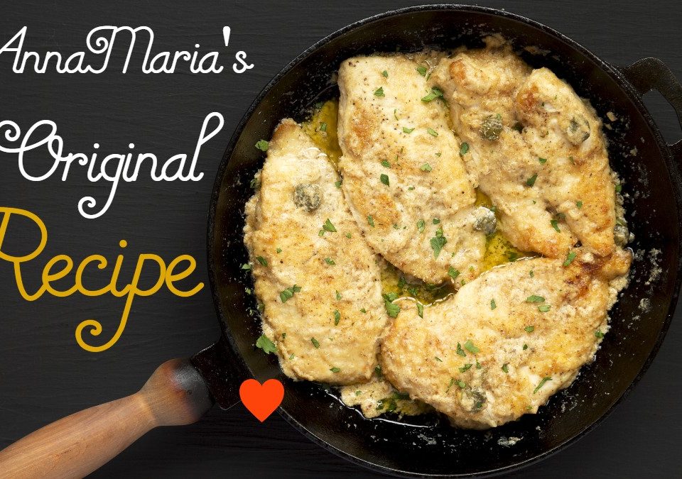 Original Chicken Piccata recipe in a cast iron pan | AnnaMaria's