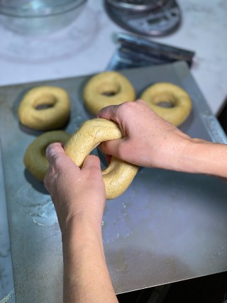 Stretch each bagel into shape | AnnaMaria's